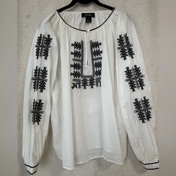 Karen Kane | Boho Peasant Embroidered Cotton Women Top Cream (Off white) Med - Picture 7 of 13